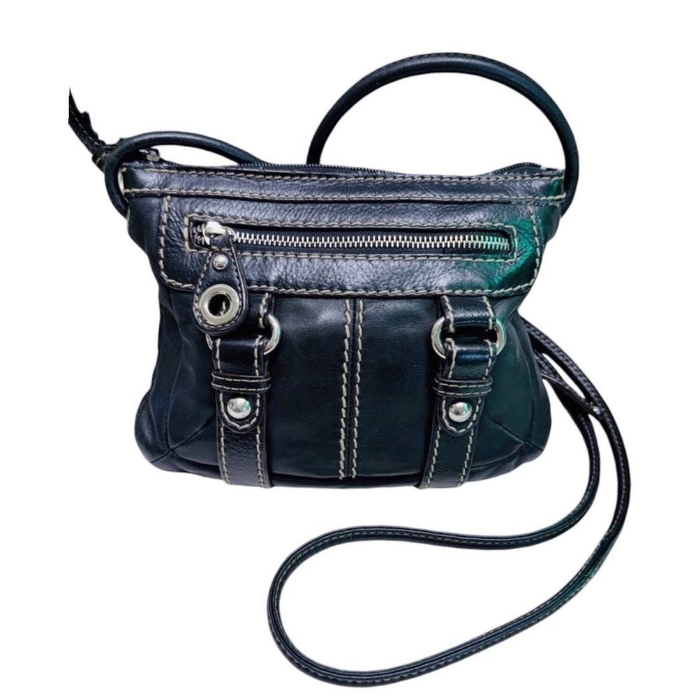 Danier Crossbody Bag Contrast Stitch Black Leather Y2K Quiet Luxury OS